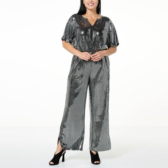 Pants - NWT G by Giuliana Black Label Metallic Knit Jumpsuit Size Medium